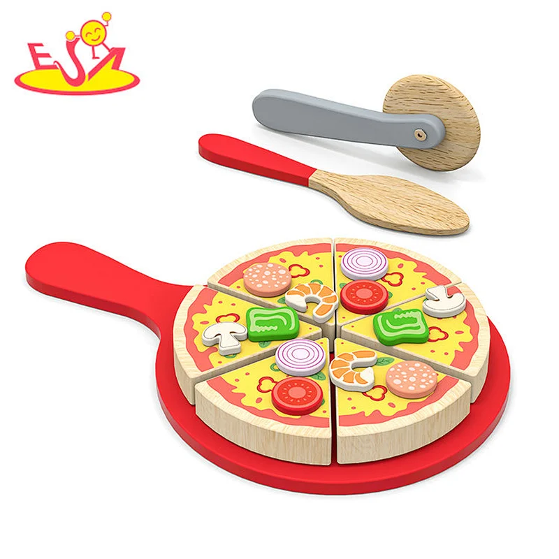 Hölzernes Nahrungsmittelspielzeugausschnittpizzaspielzeug der Großhandelsqualität für Kleinkind W10B155